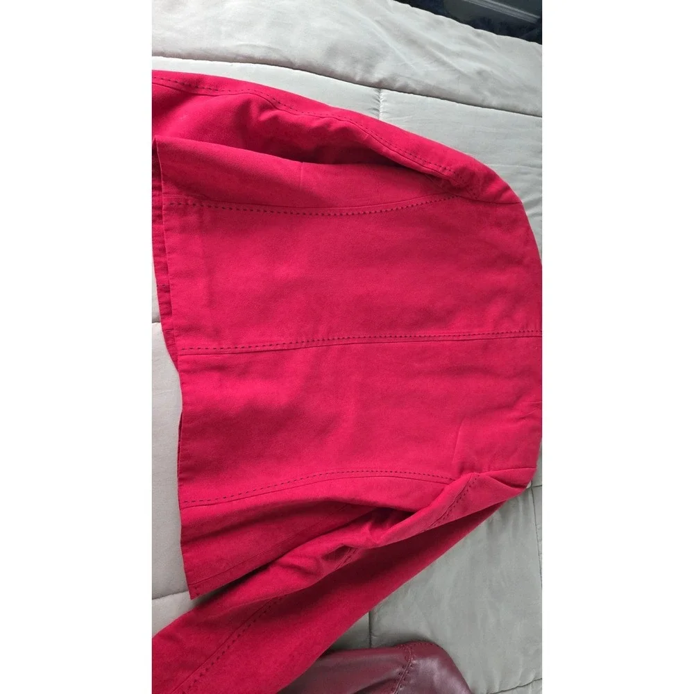 Vintage Red Micro Suede Jacket Women M Petite Cropped Tailor 90s Stitch Western